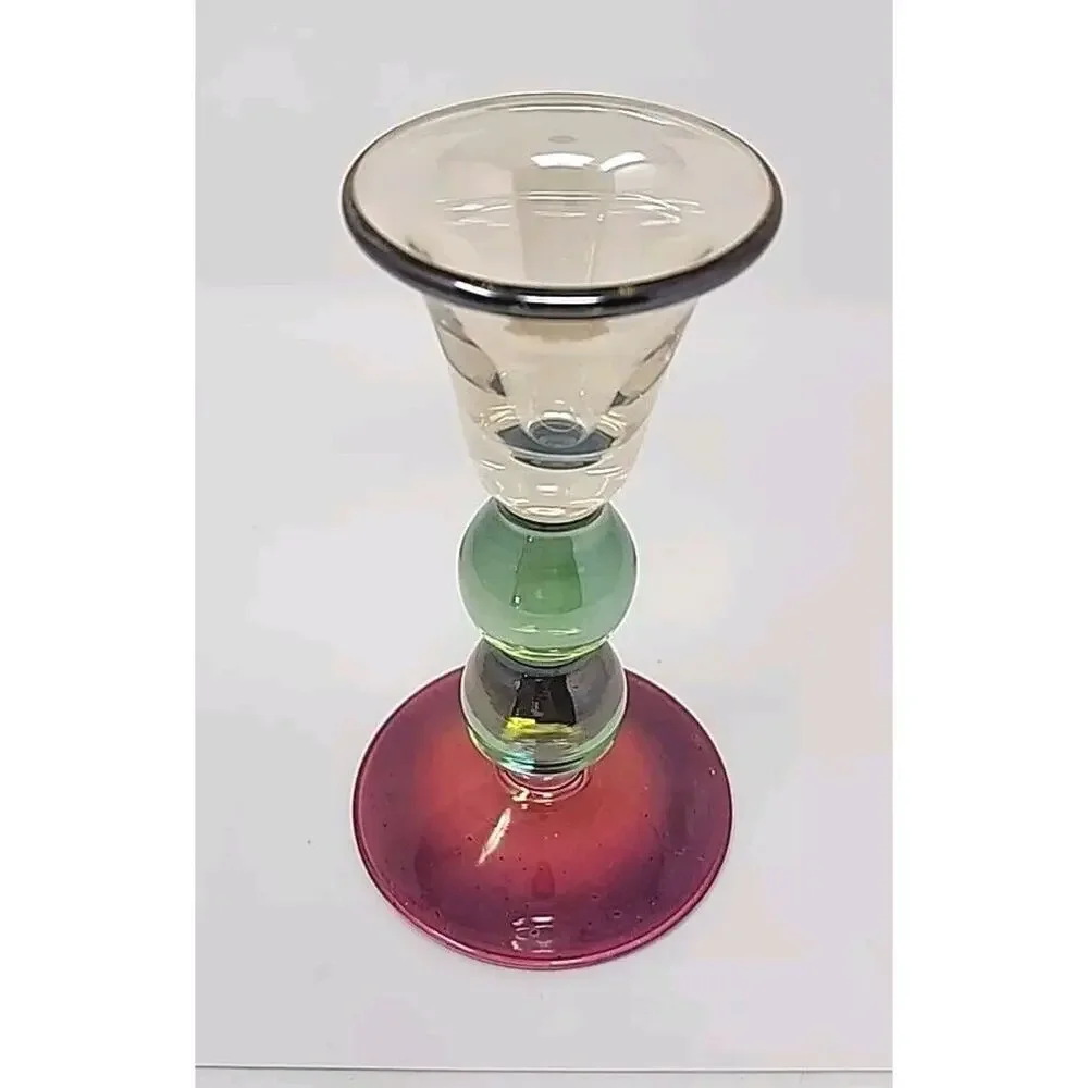 Krosno Poland Candlestick Iridescent Hand-Blown Glass w Sticker 6